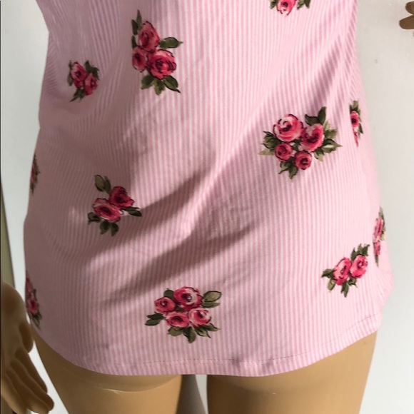 Pink pin striped floral off the shoulder top - Picture 4 of 7
